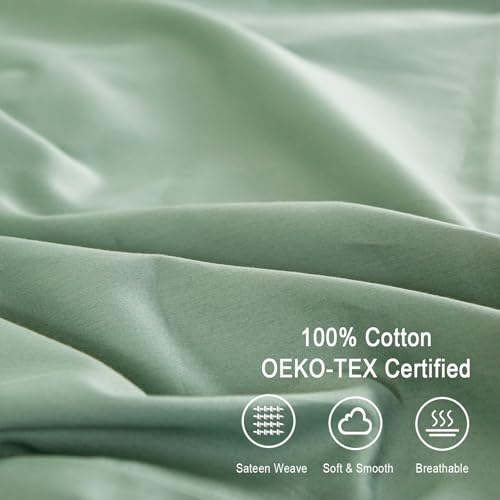 Queen Size 100% Cotton 600 Thread Count Sateen Bed Sheets 4 Pieces Set Sage Green W630597