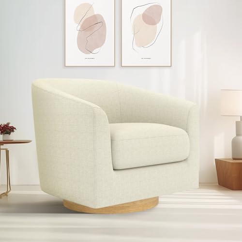 Walnut Brown Linen Swivel Barrel Chair M331