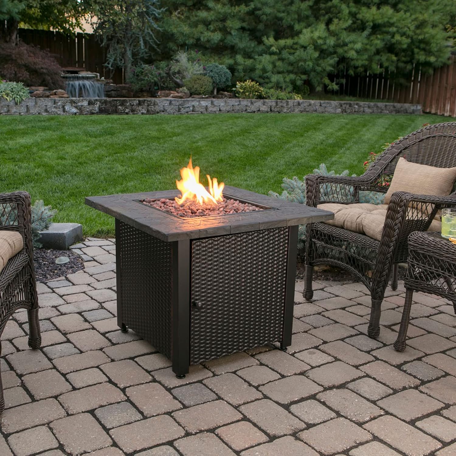 Black 30 Inch Square 30,000 BTU LP Gas Outdoor Fire Pit Table E7552