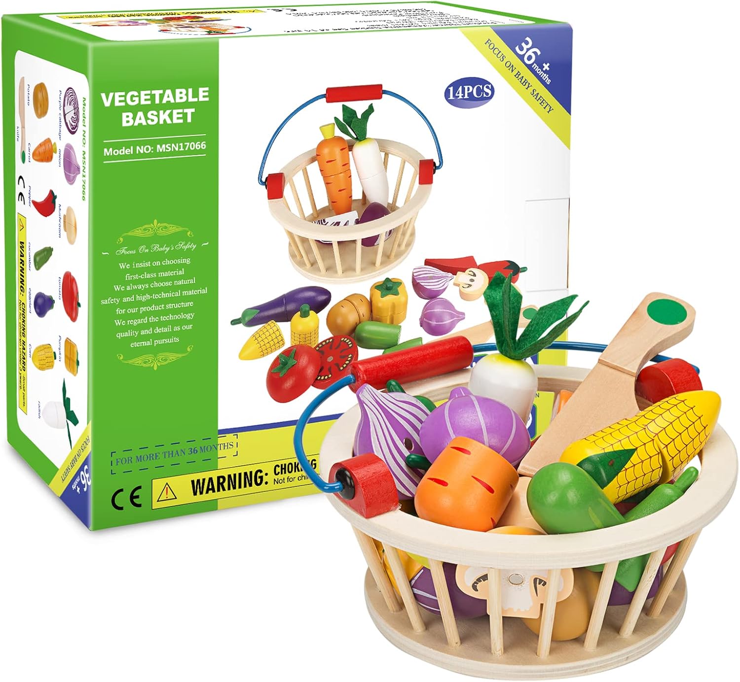 Magnetic Wooden Cutting Food Play Toy Set with Basket R501771