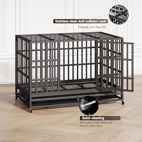 Heavy Duty Steel Dog Crate with Wheels and Removable Tray C327