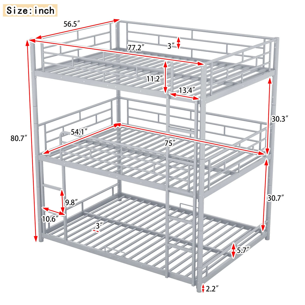 Silver Full Size Metal Triple Bunk Bed M294