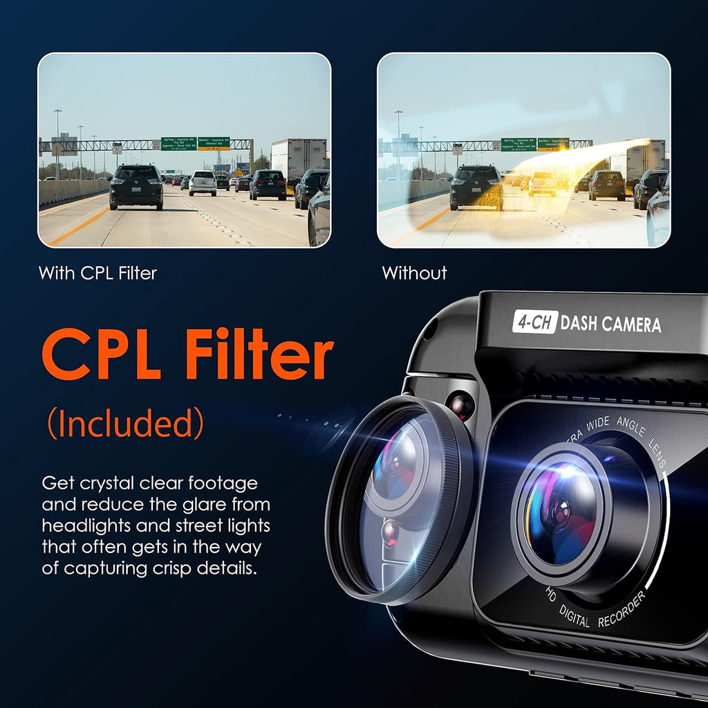 4 Channel Dash Cam with 1080p Resolution, Wi-Fi, GPS, IR Night Vision, Parking Mode, Collision Detection, Type-C Port P286197