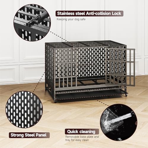 Heavy Duty Steel Dog Crate with Wheels and Removable Tray C327
