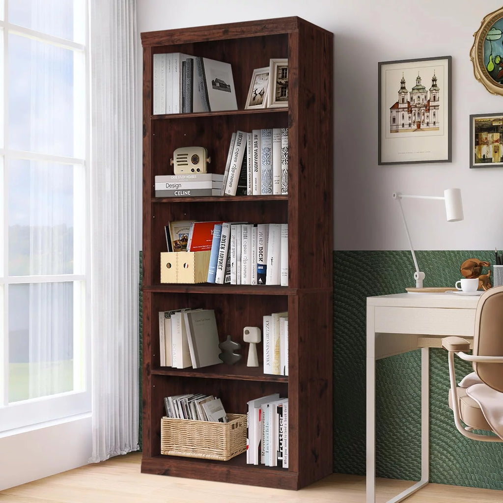 Wooden 5-Shelf Bookcase with Adjustable Shelves F6804