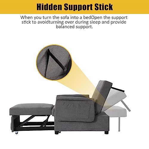 Black PU Leather Convertible Chair Sleeper Bed with Lumbar Pillow Q15183