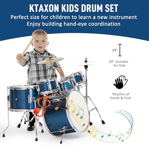 5-Piece Junior Drums Set with Throne Stool, Pedal & Drumsticks (Black) D817