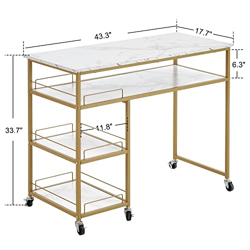 White Multifunctional Nail Table with Rolling Wheels I755517
