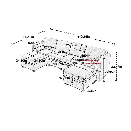 Navy U Shaped Sectional Sofa with Storage N169
