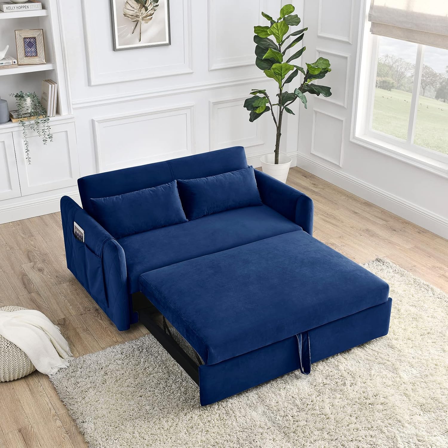 55" Velvet Convertible Sleeper Sofa with Pull Out Bed W171