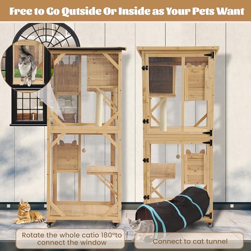 Black 4 Tiers Cat Enclosure with Wheels, Resting Box & Waterproof Roof E530441