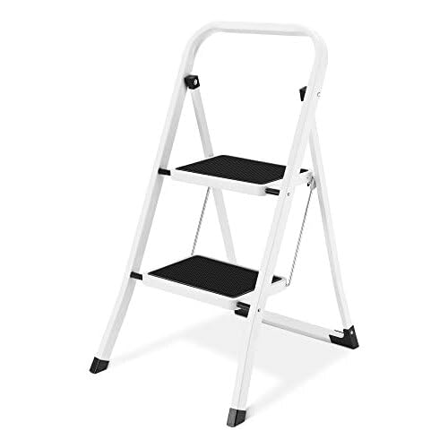 White 2 Step Folding Ladder with Handrails M1695