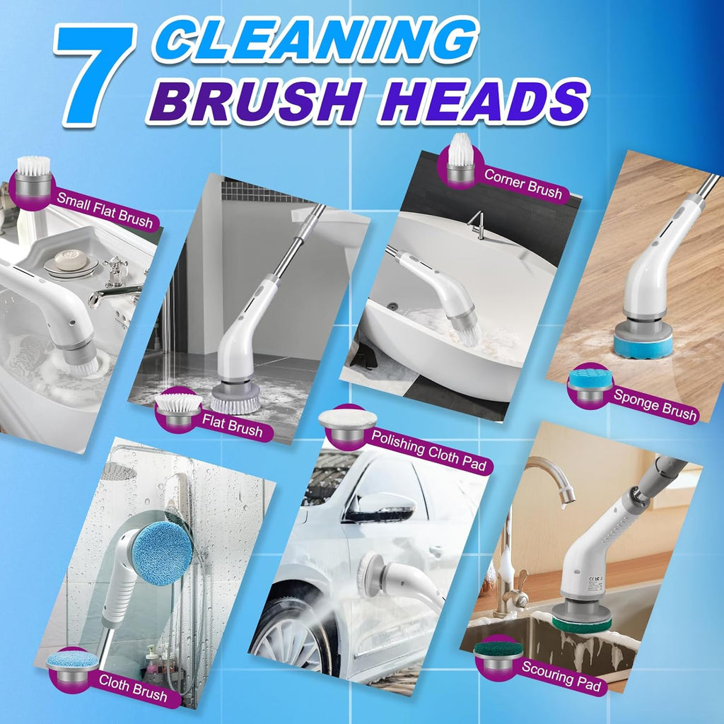 Gray Rechargeable Electric Spin Scrubber with 7 Brush Heads E833