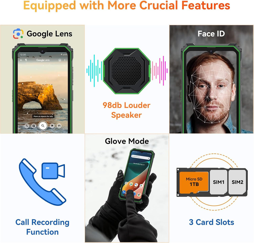 Rugged Phone 13000mAh 6.56" Android 13 8GB+64GB IP69K Waterproof 4G P341130