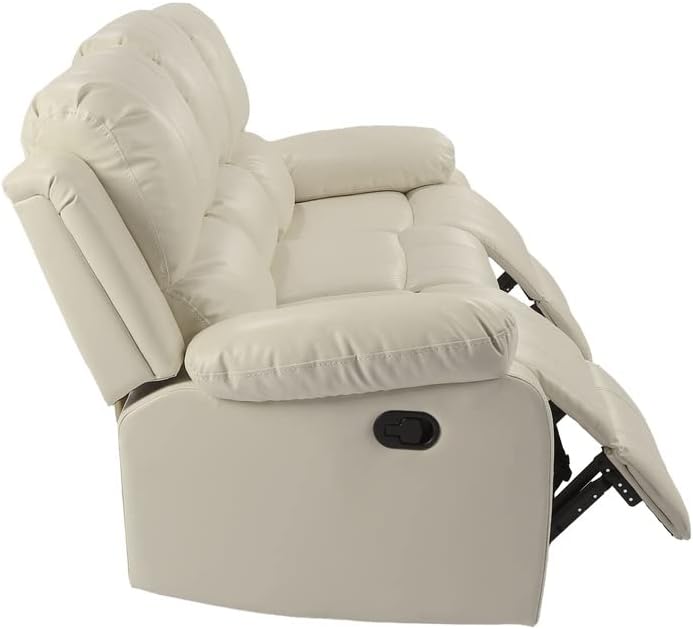 Beige Air Leather Double Recliner Loveseat with Console M9962
