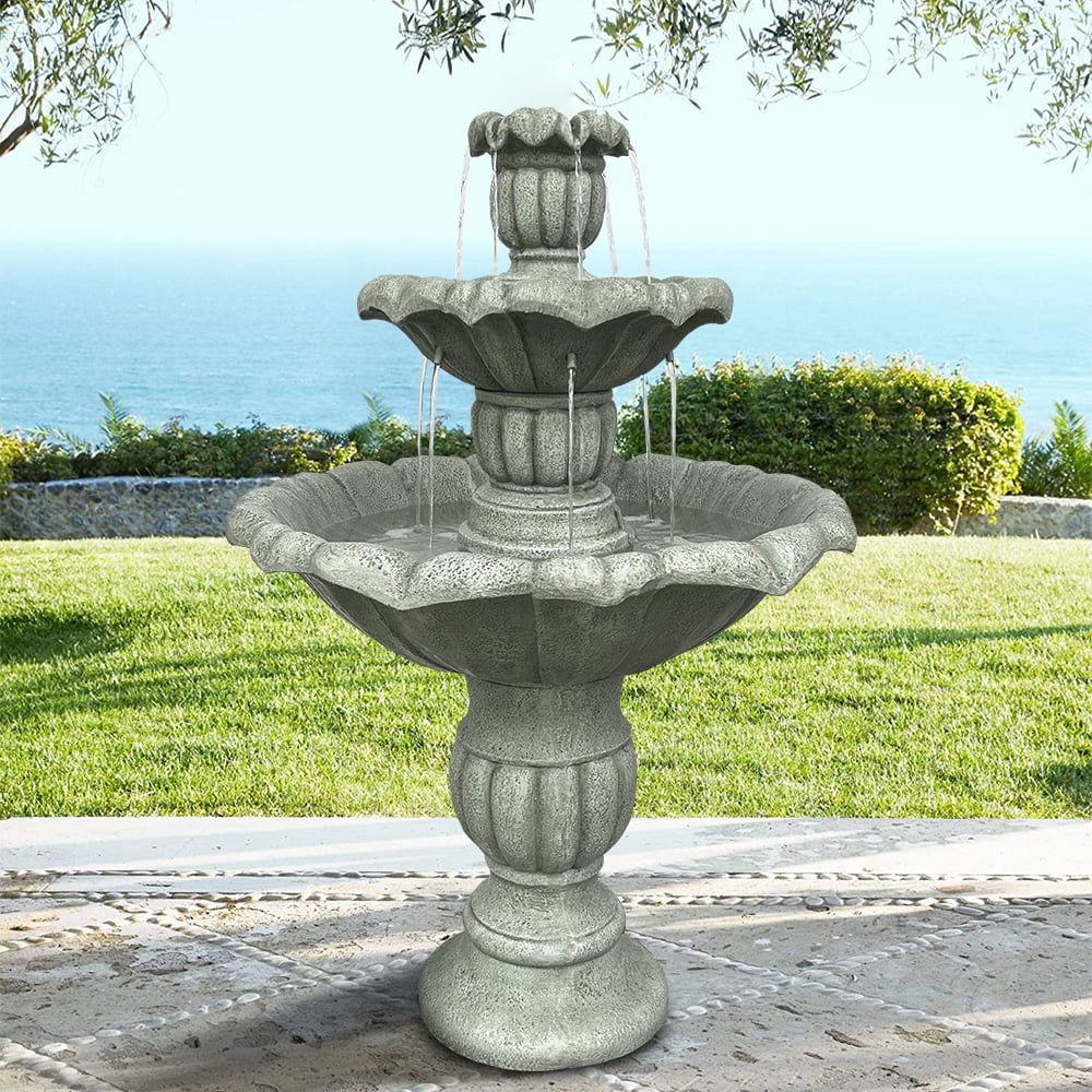 35'' H 3-Tier Outdoor Water Fountain with Submersible Electric Pump P290999