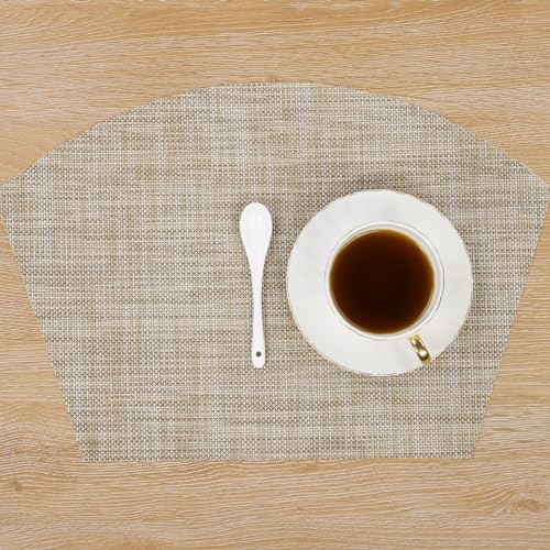 Round Table Placemats Set of 4 Heat Resistant Wipe Clean Tan H3442