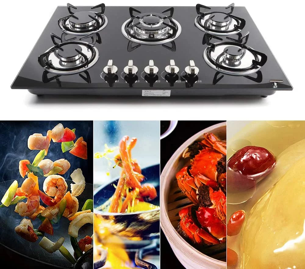 30" Gas Cooktop 5 Burners NG Gas Stove Black I23136