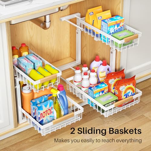 2 Pack 2 Tier Metal Slide Out Under Sink Organizer U5548