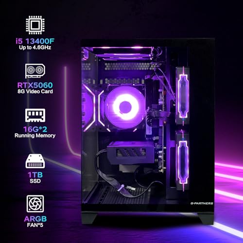 Intel Core i5 13400F RTX 5060 8G 32GB DDR4 RAM 1TB SSD ARGB Fan Gaming Desktop Computer H4807