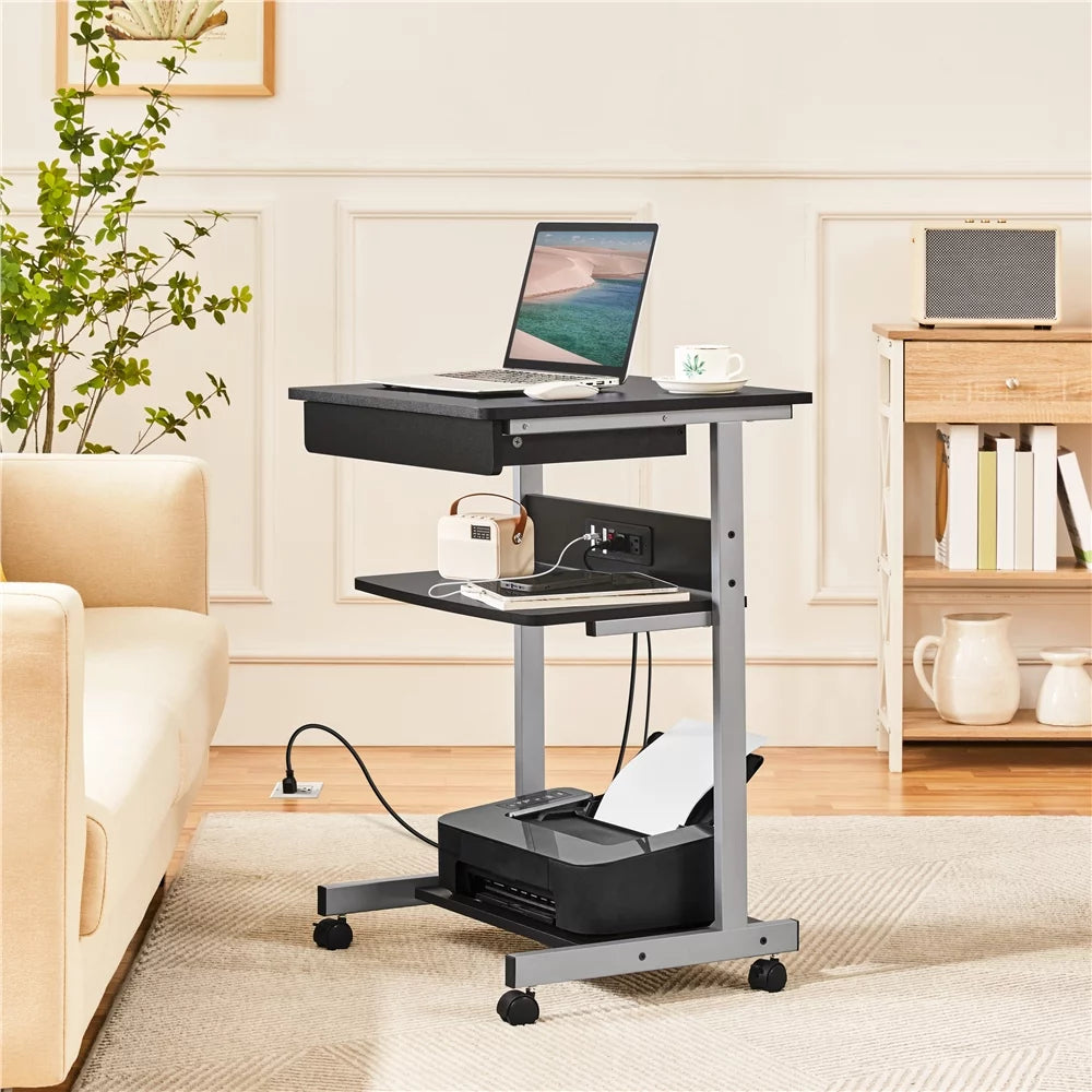 Black 31.5''H Laptop Computer Desk with Power Outlet A225