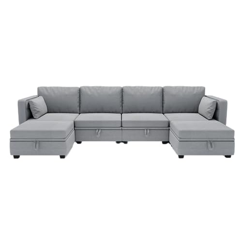 Navy U Shaped Sectional Sofa with Storage N169