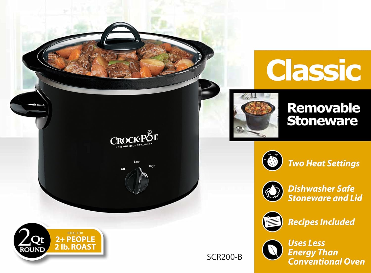 Black 2 Quart Manual Slow Cooker P70866