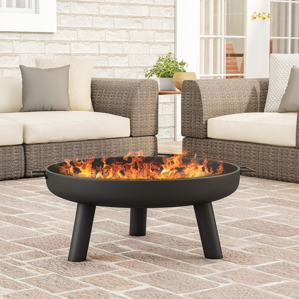 27.5-Inch Black Outdoor Wood Burning Fire Pit with Cover J892324