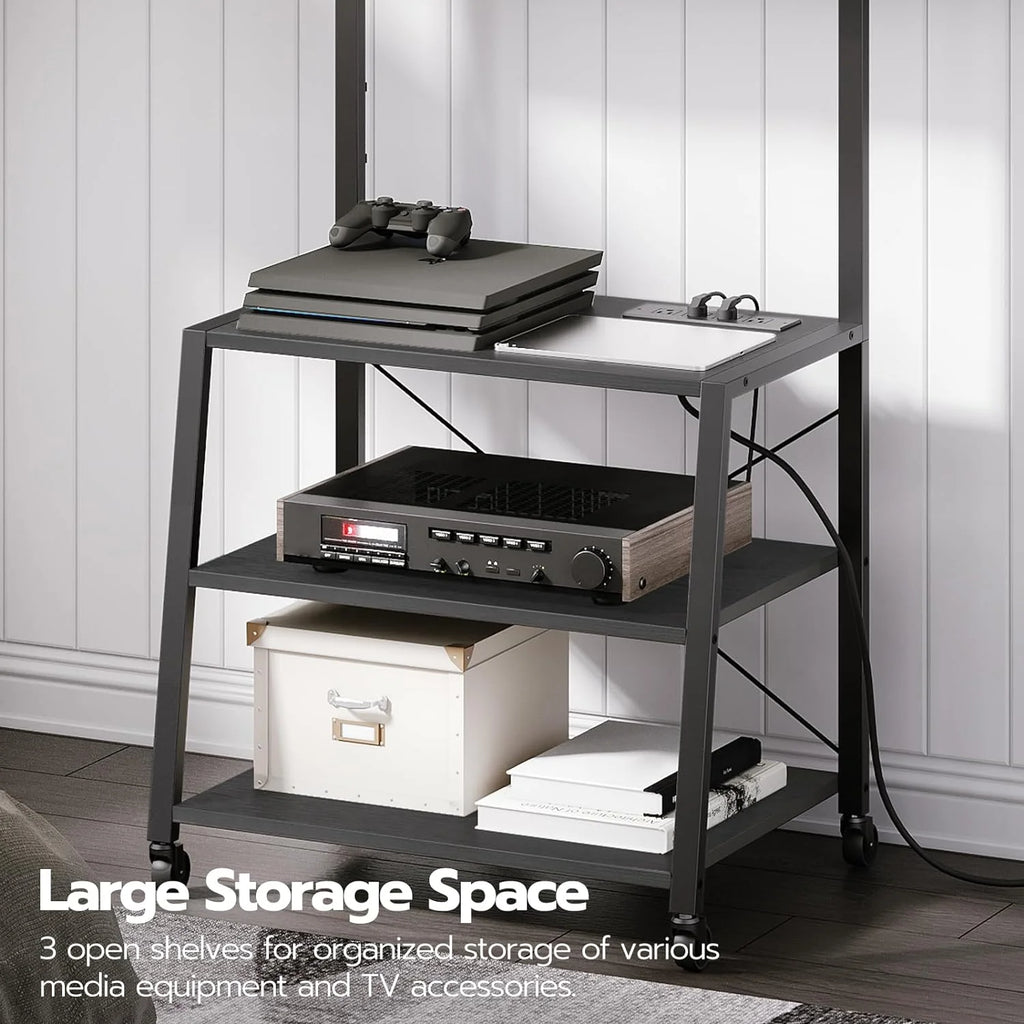 Black Rolling TV Stand with Mount and Power Outlet for 55 inch TVs J275226