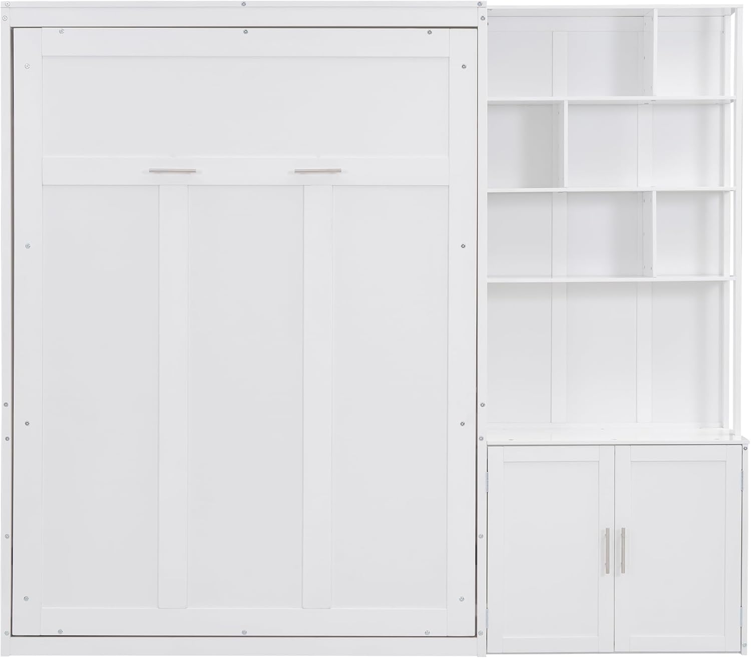 White Full Size Murphy Bed with Storage Cabinet and Shelves X74721