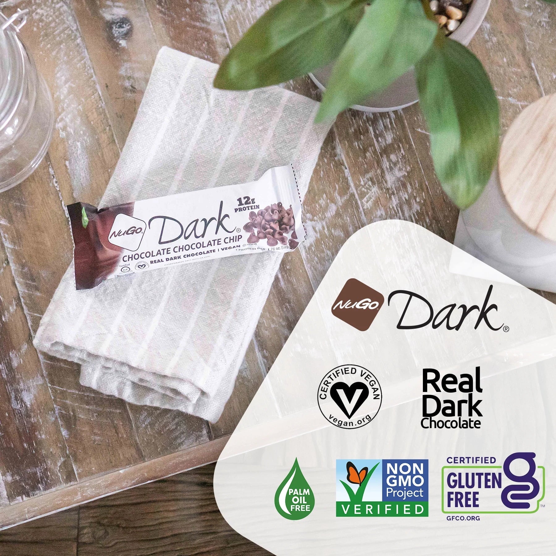12 Count Dark Chocolate Chocolate Chip Vegan Protein Bars D58230