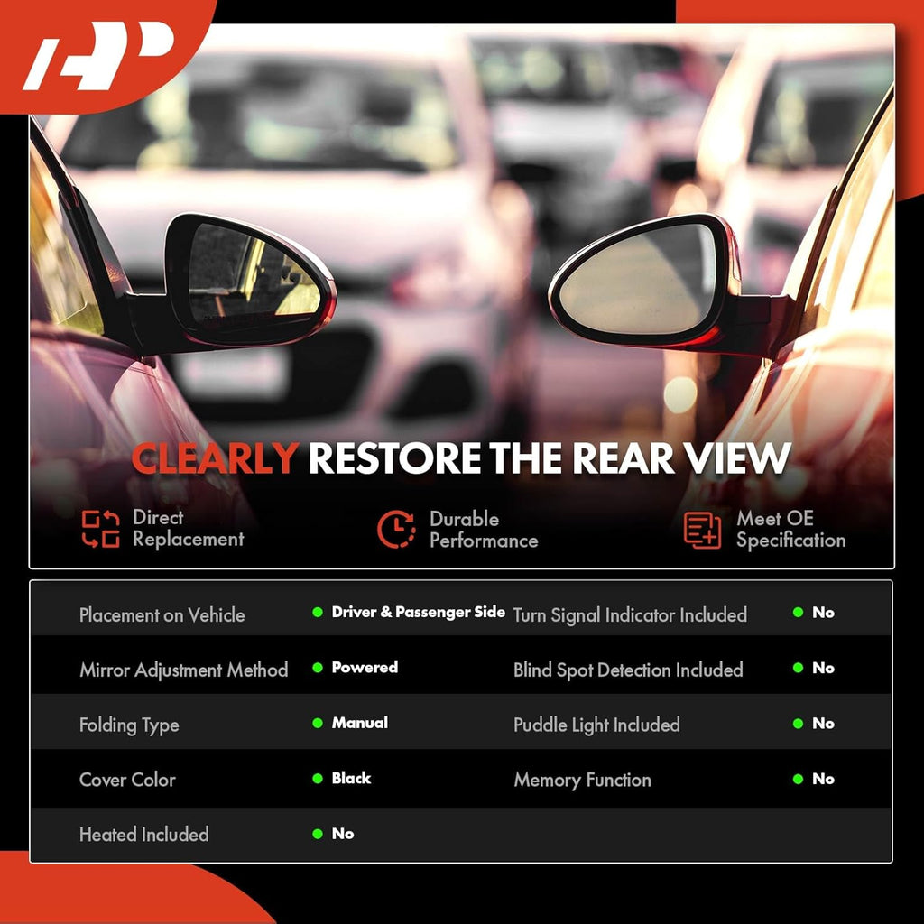 Pair Power Door Mirror Black Non-Heated Manual Folding Outside Rear View Mirror A984826