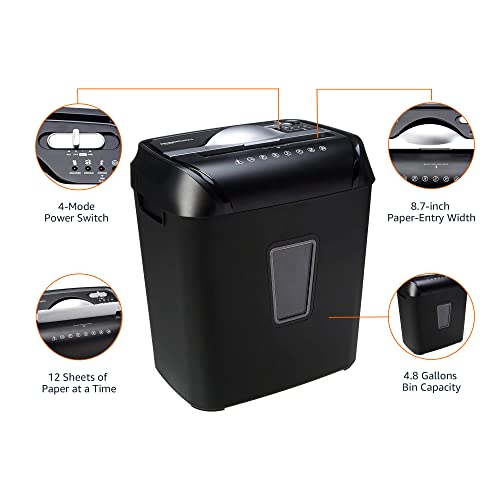 12 Sheet Cross Cut Paper Shredder with 4.8 Gallon Bin, Black J268