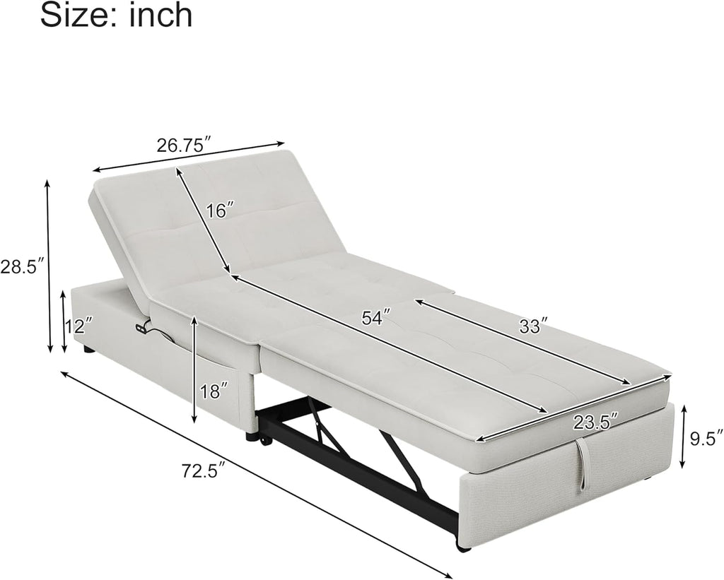 White 4-in-1 Folding Ottoman Bed with Storage Pocket and USB Port P71422