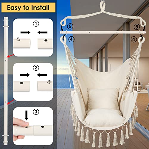 Large Macrame Hanging Hammock Chair with 2 Cushions, Max 500 Lbs V4661