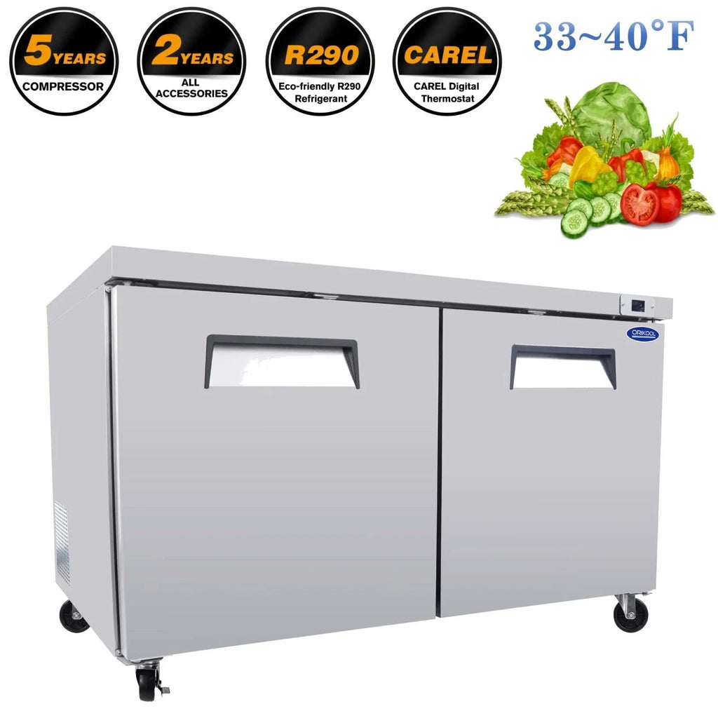 60" 2-Door Commercial Stainless Steel Undercounter Work Top Refrigerator 18Cu.Ft I847899