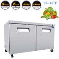 60" 2-Door Commercial Stainless Steel Undercounter Work Top Refrigerator 18Cu.Ft I847899