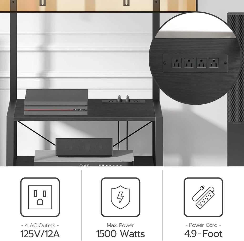 Black Rolling TV Stand with Mount and Power Outlet for 55 inch TVs J275226