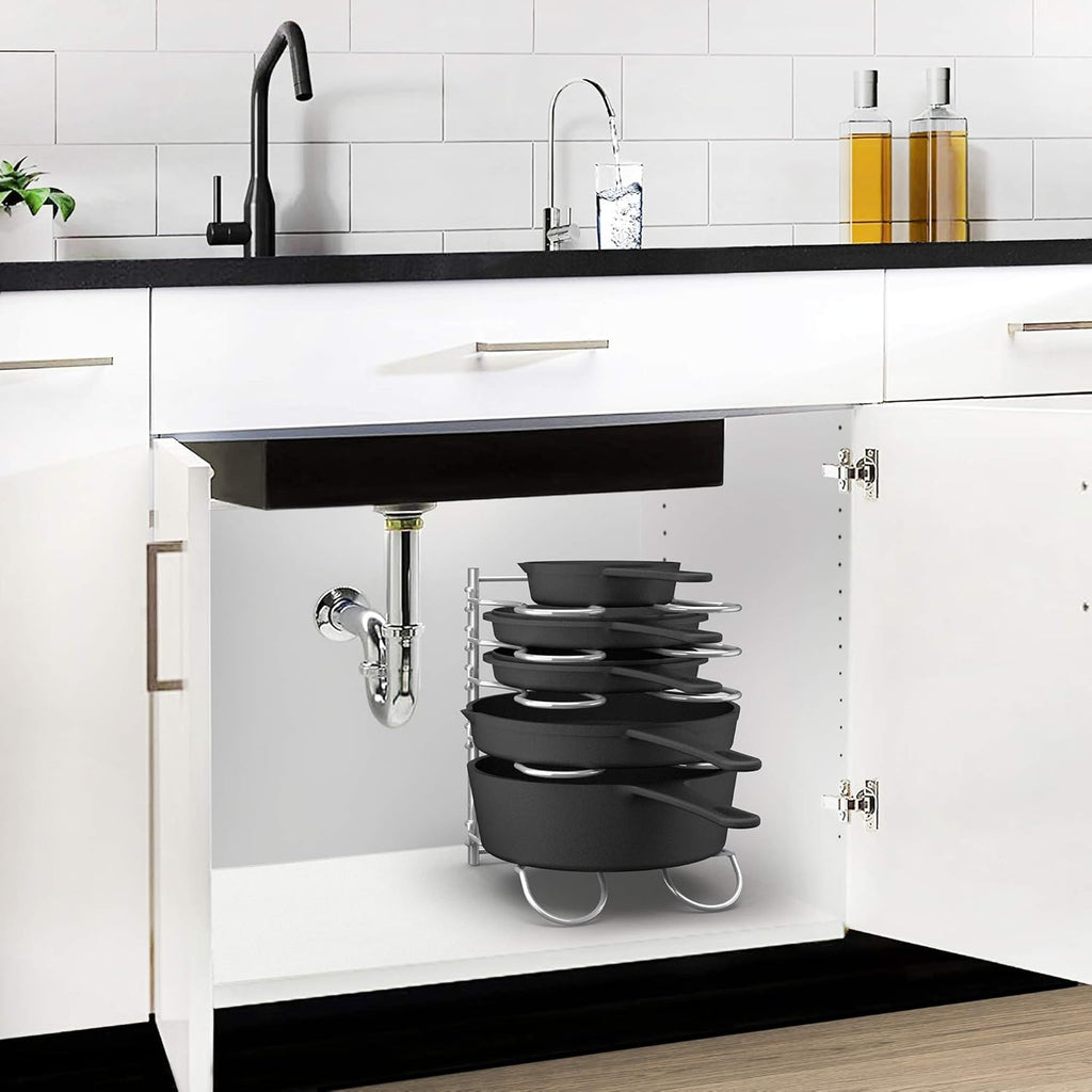 Metal Pan Rack with 5 Adjustable Dividers, Chrome W8403