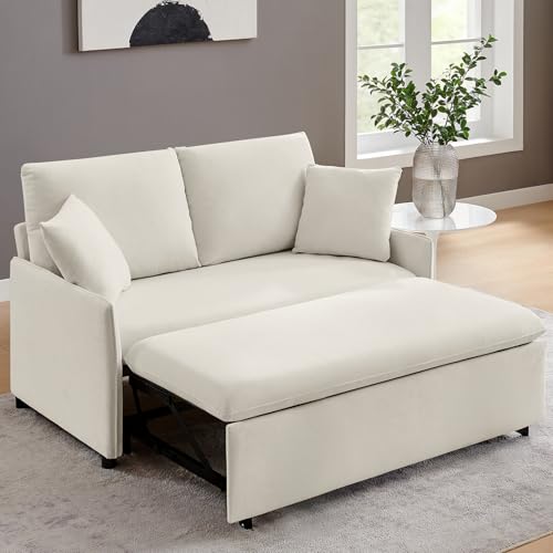 Beige 3-in-1 Convertible Sleeper Sofa Bed with Chenille W765679