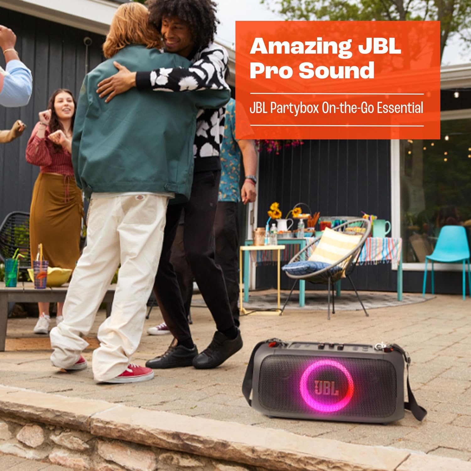 Portable party speaker with built-in lights and wireless mic, IPX4 splashproof protection, 6 hours of playtime, shoulder strap V5666