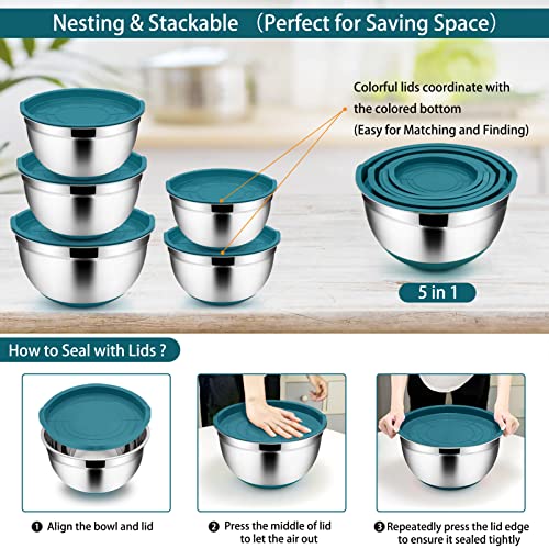Set of 5 Stainless Steel Mixing Bowls with Lids (Black) Y322394