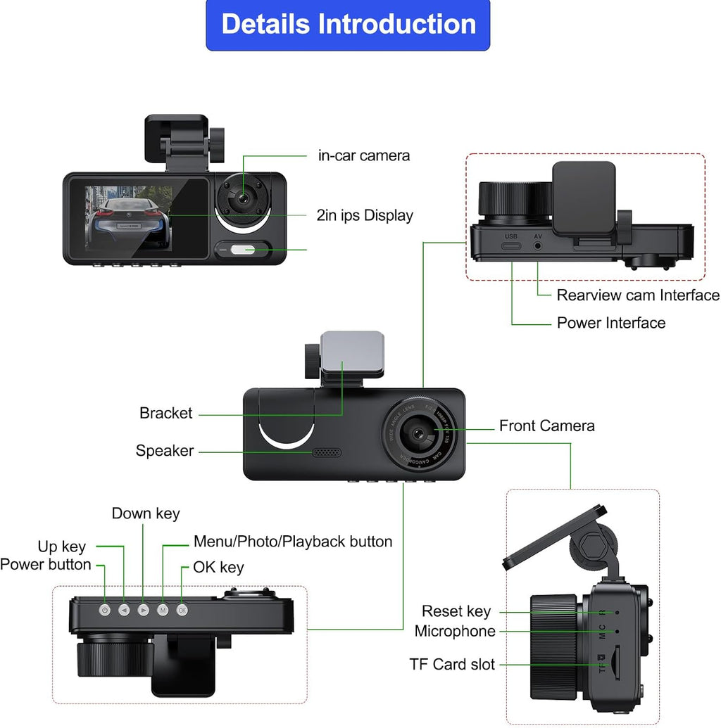 3 Channel 1080P Dash Cam with 64GB Card D536083
