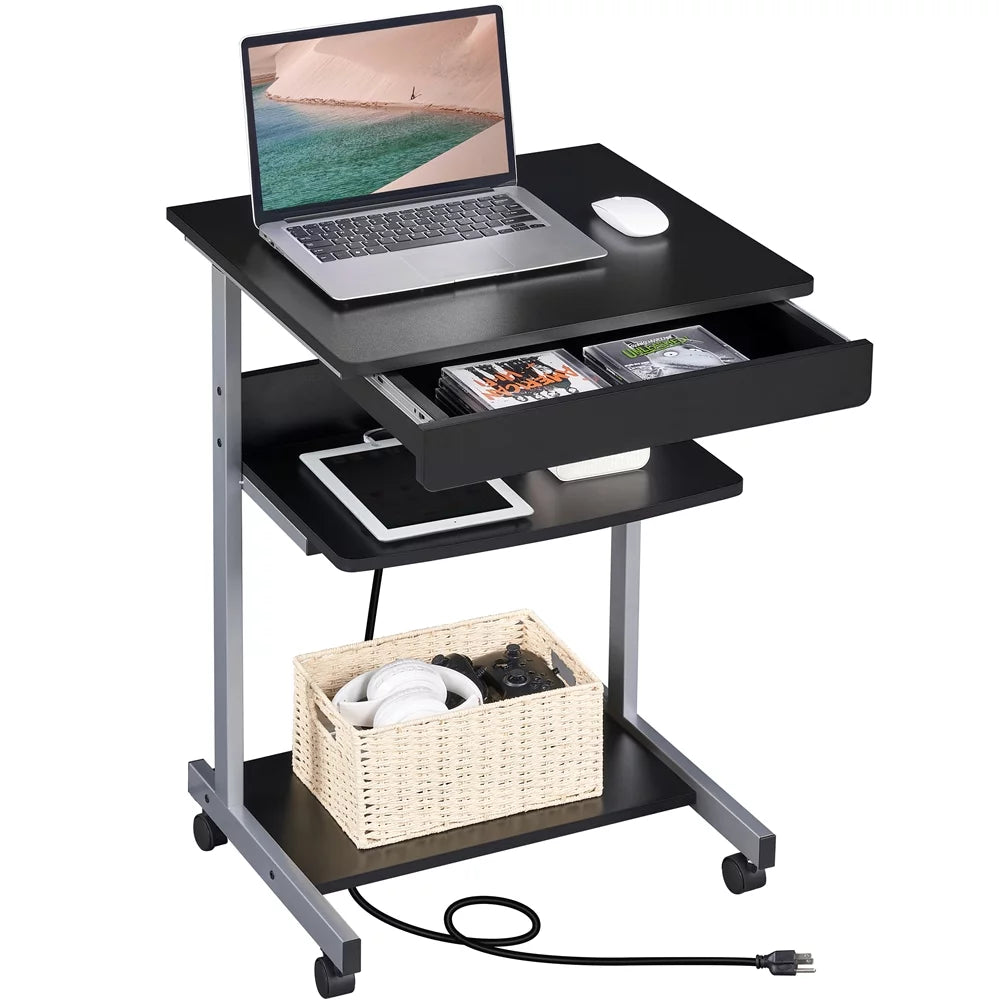 Black 31.5''H Laptop Computer Desk with Power Outlet A225