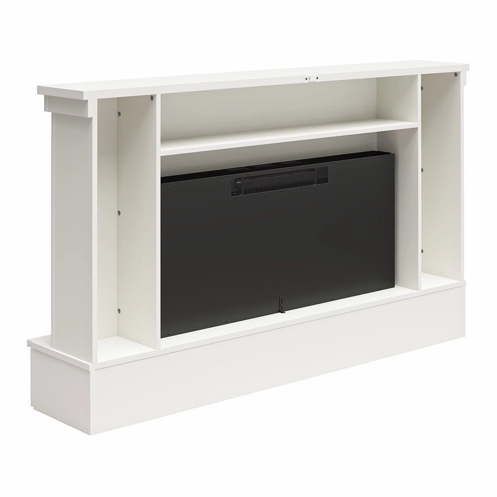 White Wide Shiplap Mantel with Linear Electric Fireplace and Storage Drawers W63512