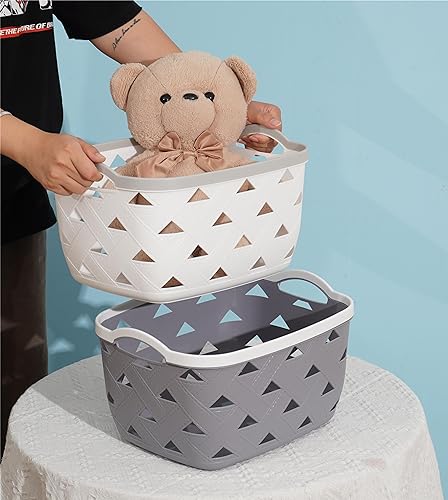 White Plastic Basket with Handles (3, Small) Y861