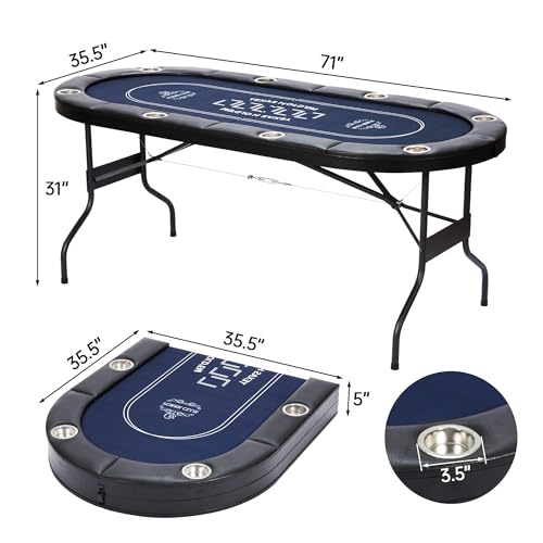 Blue Foldable Poker Table with Cup Holders P84429