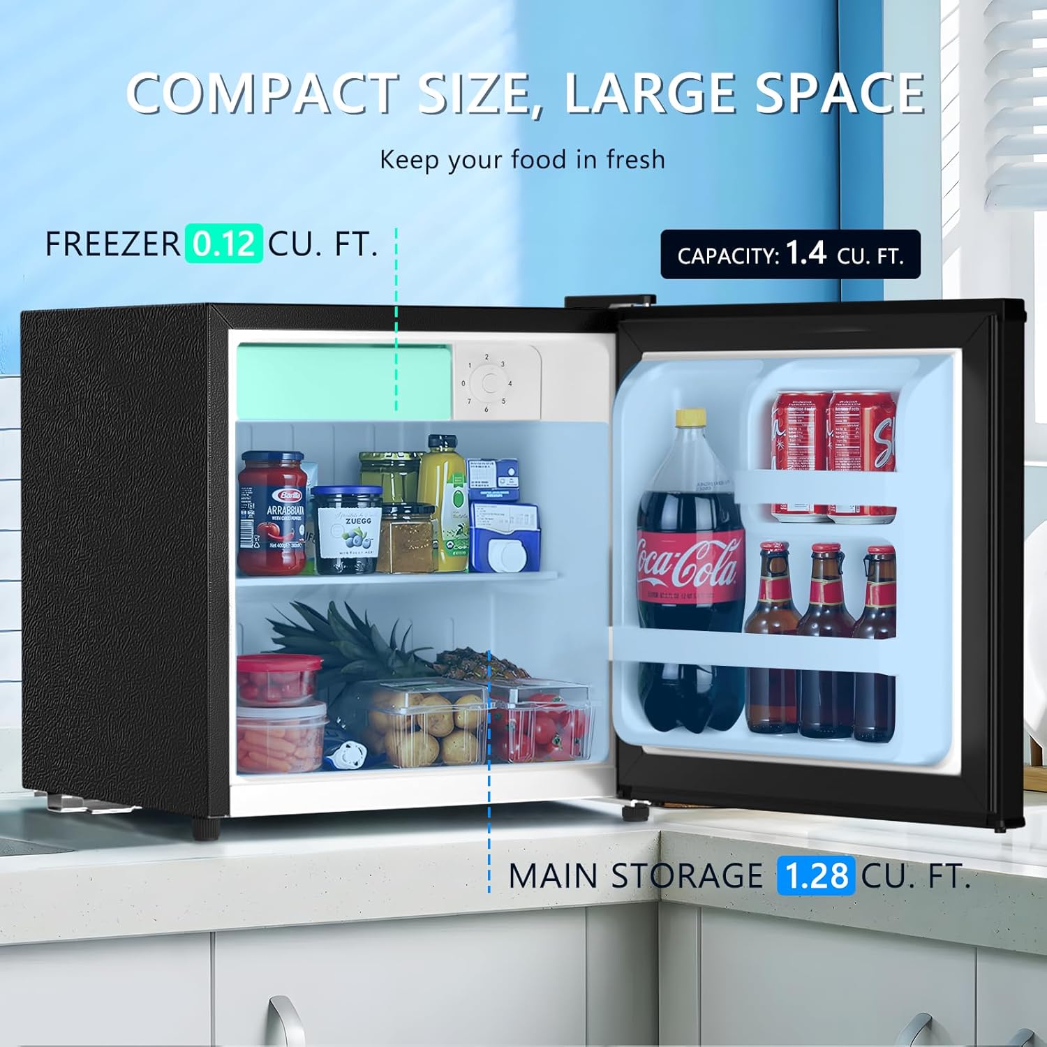 Black 1.4 Cu. Ft Compact Mini Fridge with Freezer H9471