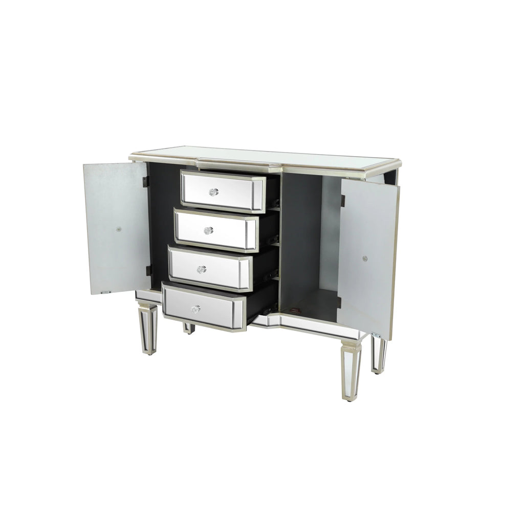 Silver Wood Mirrored Panel 4 Drawers 2 Shelves 2 Doors Buffet T48421