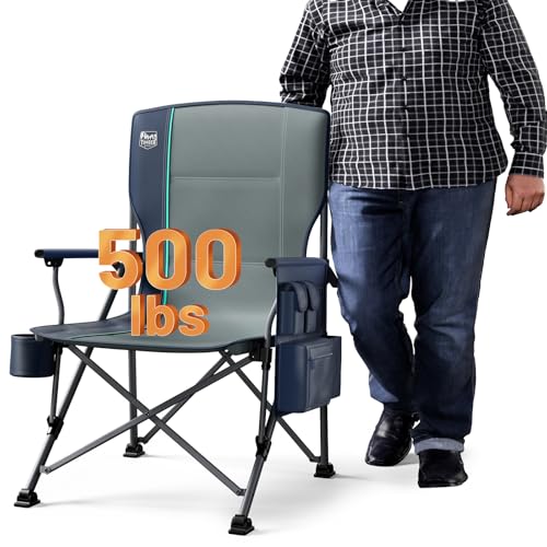 Oversized Folding Camping Chair High Back Heavy Duty with Cup Holder Side Pocket Cooler Bag D365229